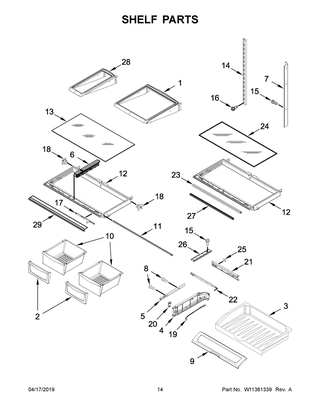 Shelf Parts Diagram and Parts List for WRF555SDHV02  Whirlpool Refrigerator