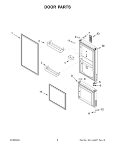 Door Parts Diagram and Parts List for WRB543CMJZ00  Whirlpool Refrigerator