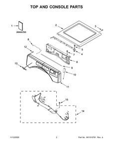 Top And Console Parts Diagram and Parts List for YWHD560CHW2  Whirlpool Dryer