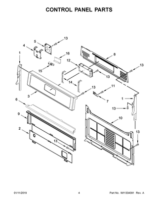 Control Panel Parts Diagram and Parts List for WFG520S0FS1  Whirlpool Range