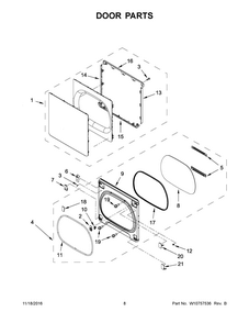 Door Parts Diagram and Parts List for 110C69132410  Kenmore Dryer