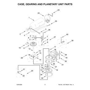 Case, Gearing And Planetary Unit Parts Diagram and Parts List for 5KSM150PSBBK5  KitchenAid Mixer