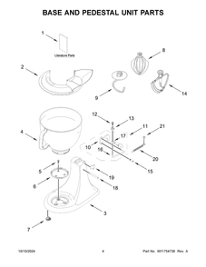 03 - Base And Pedestal Unit Parts Diagram and Parts List for 5KSM150FGEER5  Whirlpool Mixer