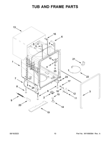 Tub And Frame Parts Diagram and Parts List for WDT531HAPM0  Whirlpool Dishwasher