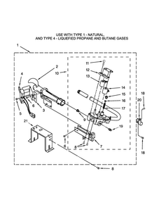 W10608838 Burner Assembly Parts Diagram and Parts List for 7MWGD8000EW0  Whirlpool Dryer