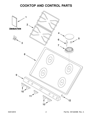 Cooktop And Control Parts Diagram and Parts List for WFG500M4HS0  Whirlpool Range