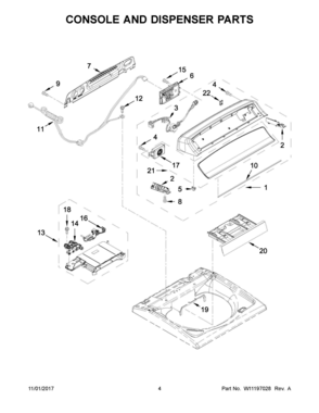 03 - CONSOLE AND DISPENSER PARTS Diagram and Parts List for WTW8000DW5  Whirlpool Washer