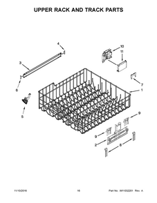 Upper Rack And Track Parts Diagram and Parts List for 66513229N413  Kenmore Dishwasher