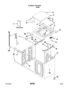 Top And Cabinet Parts Diagram and Parts List for 11021182010  Kenmore Washer