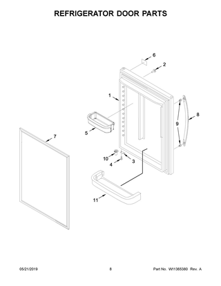 Refrigerator Door Parts Diagram and Parts List for WRB322DMBB01  Whirlpool Refrigerator