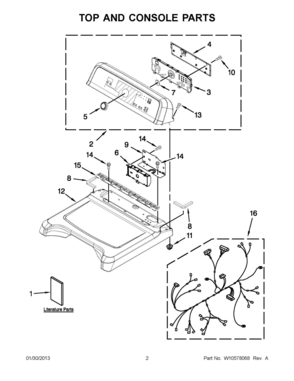 01 - TOP AND CONSOLE PARTS Diagram and Parts List for YMEDB750YW2  Whirlpool Dryer