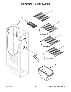 Freezer Liner Parts Diagram and Parts List for WRS315SNHM08  Whirlpool Refrigerator