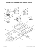 COOKTOP, BURNER AND GRATE PARTS Diagram and Parts List for KGCK346BSS0  KitchenAid Cooktop
