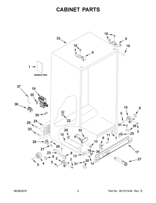 Cabinet Parts Diagram and Parts List for WRS555SIHB00  Whirlpool Refrigerator