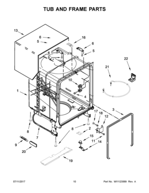 06 - TUB AND FRAME PARTS Diagram and Parts List for WDT720PADB3  Whirlpool Dishwasher
