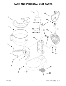 Base And Pedestal Unit Parts Diagram and Parts List for 5KSM7580XEDR0  Whirlpool Mixer