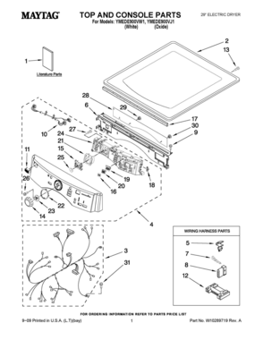 01 - TOP AND CONSOLE PARTS Diagram and Parts List for YMEDE900VJ1  Whirlpool Dryer