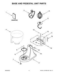 Base And Pedestal Unit Parts Diagram and Parts List for 5KSM45AWH5  KitchenAid Mixer