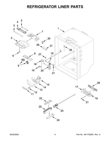 Refrigerator Liner Parts Diagram and Parts List for KRFC300EWH12  KitchenAid Refrigerator