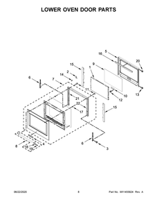 Lower Oven Door Parts Diagram and Parts List for KODE507EBL05  Whirlpool Microwave Oven Combo