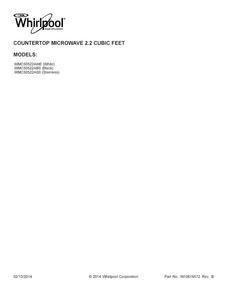 Cover Sheet Diagram and Parts List for WMC50522AB0  Whirlpool Microwave