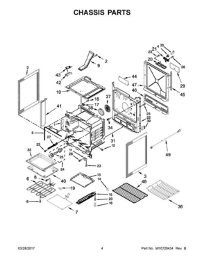 03 - Chassis Parts Diagram and Parts List for YWEE760H0DH0  Whirlpool Range