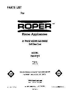 Front Cover Diagram and Parts List for F8858*0  Roper Range