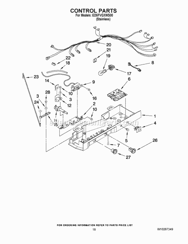 CONTROL PARTS Diagram and Parts List for ED5FVGXWS00  Whirlpool Refrigerator