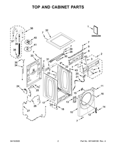 Top And Cabinet Parts Diagram and Parts List for WFW5620HW1  Whirlpool Washer