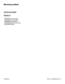 Cover Sheet Diagram and Parts List for KSB7068FP0  KitchenAid Blender