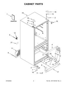02 - Cabinet Parts Diagram and Parts List for WRF560SFHW05  Whirlpool Refrigerator