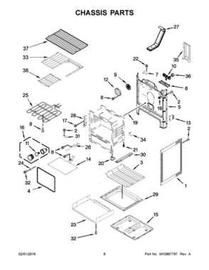 04 - Chassis Parts Diagram and Parts List for YWFE745H0FE0  Whirlpool Range