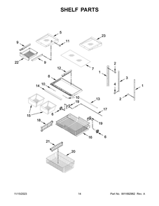 Shelf Parts Diagram and Parts List for WRB329LFBM05  Whirlpool Refrigerator