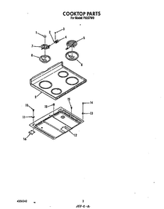 Cook Top Diagram and Parts List for F9257*0  Roper Range