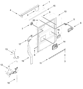 Control Panel And Inner Door Parts Diagram and Parts List for JDTS3924SL0  Whirlpool Dishwasher