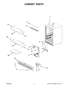 Cabinet Parts Diagram and Parts List for KURL114KSB00  Whirlpool Wine and Beverage Cooler