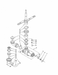 Pump & Spray Arm Diagram and Parts List for SUD4000HQ1  Whirlpool Dishwasher