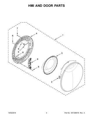 Hmi And Door Parts Diagram and Parts List for WFW9620HBK1  Whirlpool Washer