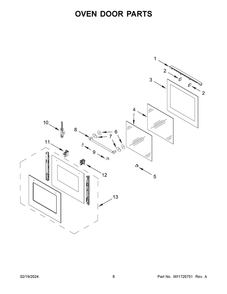 Oven Door Parts Diagram and Parts List for YKOSC504PPS00  KitchenAid Wall Oven