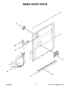 Inner Door Parts Diagram and Parts List for WDT540HAMZ4  Whirlpool Dishwasher