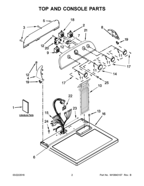 02 - TOP AND CONSOLE PARTS Diagram and Parts List for YWED4915EW1  Whirlpool Dryer