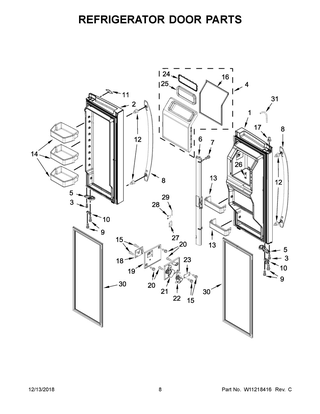 Refrigerator Door Parts Diagram and Parts List for WRF757SDHV00  Whirlpool Refrigerator