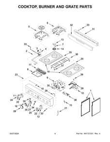 Cooktop, Burner And Grate Parts Diagram and Parts List for KFGC500JSS07  KitchenAid Range