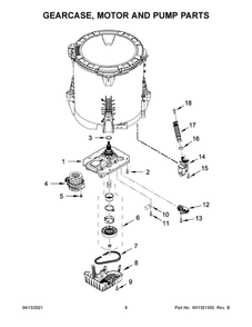 Gearcase, Motor And Pump Parts Diagram and Parts List for 11031312021  Kenmore Washer