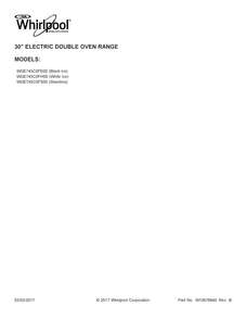 Cover Sheet Diagram and Parts List for WGE745C0FS00  Whirlpool Range