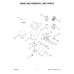 Base And Pedestal Unit Parts 2 Diagram and Parts List for 5KSM195PSRBT5  KitchenAid Mixer