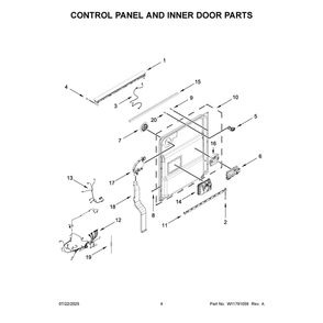 Control Panel And Inner Door Parts Diagram and Parts List for KDTS724SBE0  KitchenAid Dishwasher