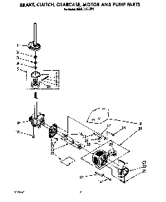 Brake, Clutch, Gearcase, Motor And Pump Diagram and Parts List for 6MAL5143VW1  Whirlpool Washer