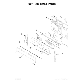 Control Panel Parts Diagram and Parts List for YWFES5730SW0  Whirlpool Range
