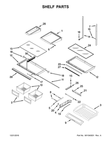 Shelf Parts Diagram and Parts List for WRF555SDHV00  Whirlpool Refrigerator